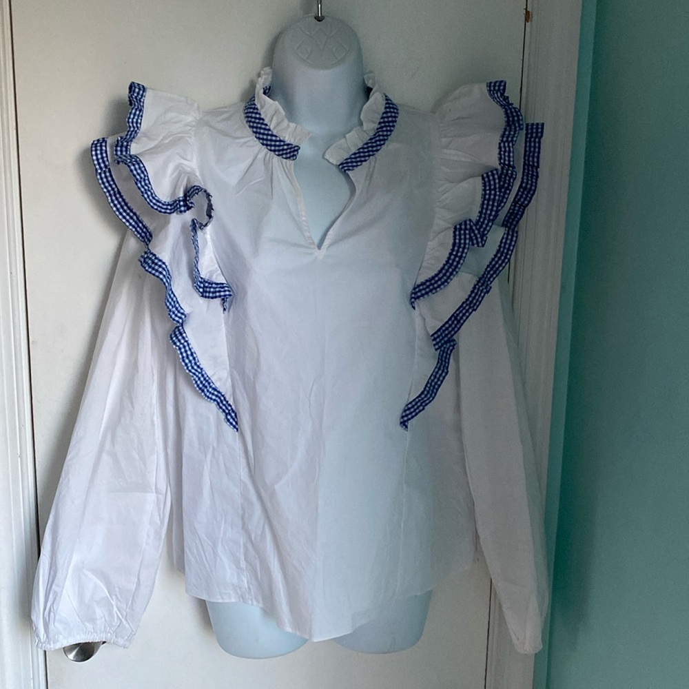 Tuckernuck Hyacinth House gingham ruffle Holly blouse VGUC